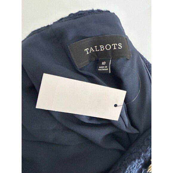 New Talbots Women 10 Skirt Navy Blue CottonTweed Faux Wrap Lined Logo Button T4 - Picture 11 of 12